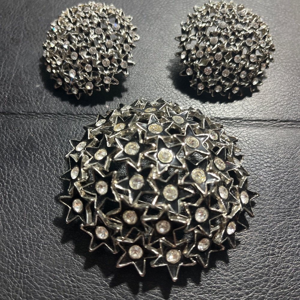 New. Design sen of clip earrings and matching pin